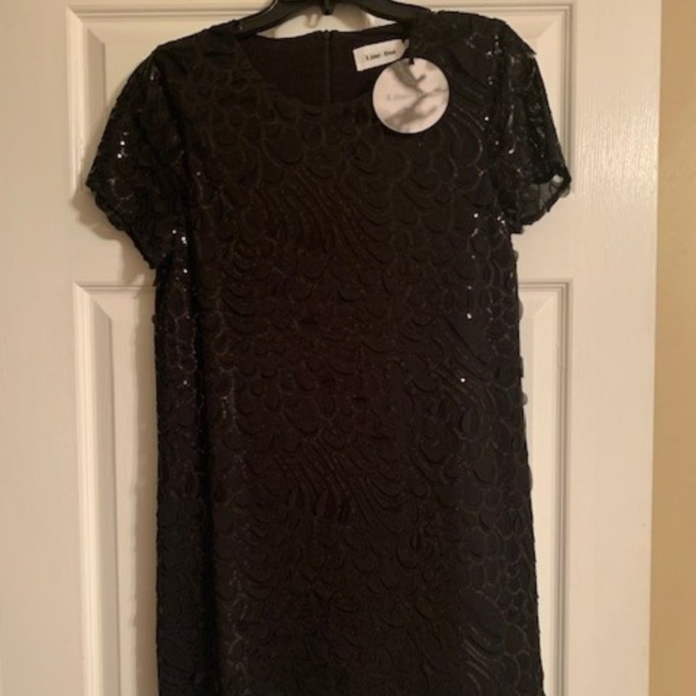 NWT LADIES BLACK SEQUIN LINE-DOT DRESS SIZE LARGE